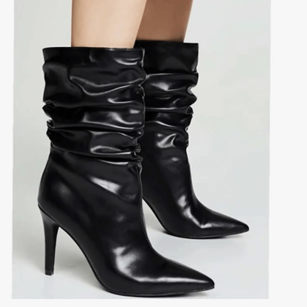 Jeffrey Campbell Guillot Black Faux Leather Slouch Boots Pointed Toes Women’s 7